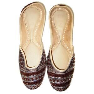 Leather Beaded Slippers BROWN size 8 only